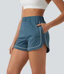 High Waisted Color Block Side Stripe Baggy Yoga Shorts 3'' with Pockets