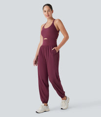Breezeful™ U Neck Cu Out Tummy Control Pocket Quick Dry Yoga Jumpsuit