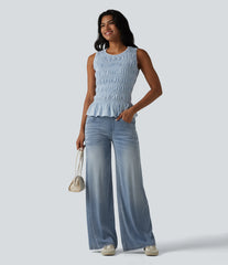 Halara Flex™ Mid Rise Draped Lyocell Washed Casual Baggy Wide Leg Jeans with Pockets