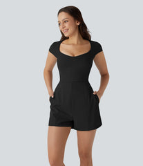 SoftlyZero™ Airy U Neck Cap Sleeve Pocket InstantCool Yoga Romper-Easy Peezy