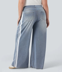 Halara Flex™ High Waisted Stripe Wide Leg Flowy Washed Casual Plus Size Jeans with Pockets