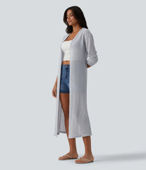 Long Sleeve Longline Casual Crochet Knit Coat