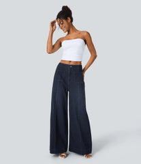 Halara Flex™ High Waisted Pockets Washed Casual Wide Leg Jeans