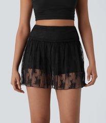 Mid High Waisted 2-in-1 Pocket Lace Mini Skirt