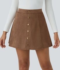 High Waisted Decorative 2-in-1 A Line Suede Mini Casual Skirt
