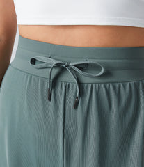 High Waisted Drawstring Contrast Mesh 2-in-1 Pocket Flowy Wide Leg Yoga Pants