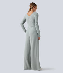 V Neck Long Sleeve Casual Jumpsuit with Pockets-Easy Peezy Edition