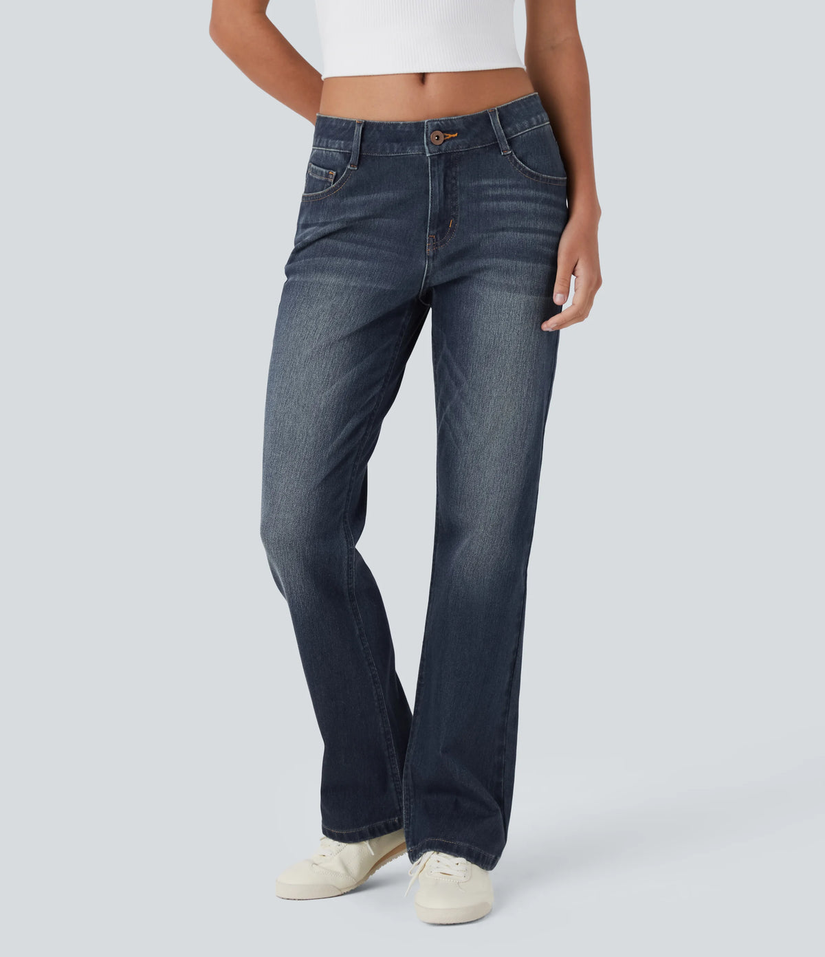 Halara Flex™ Low Rise Zipper Pockets Washed Casual Bootcut Jeans