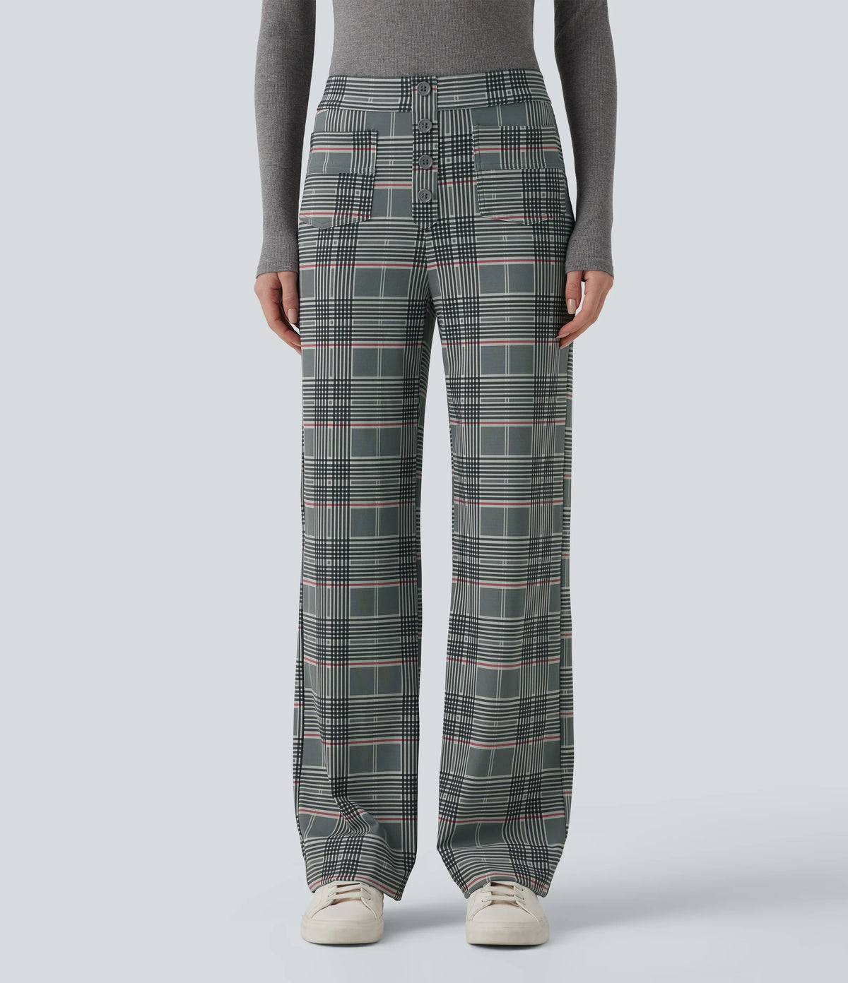 Halara Flex™ High Waisted Straight Leg Plaid Work Pants with Pockets