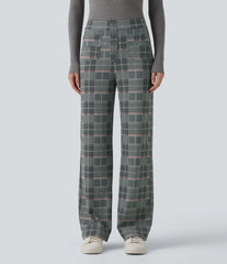Halara Flex™ High Waisted Straight Leg Plaid Work Pants with Pockets