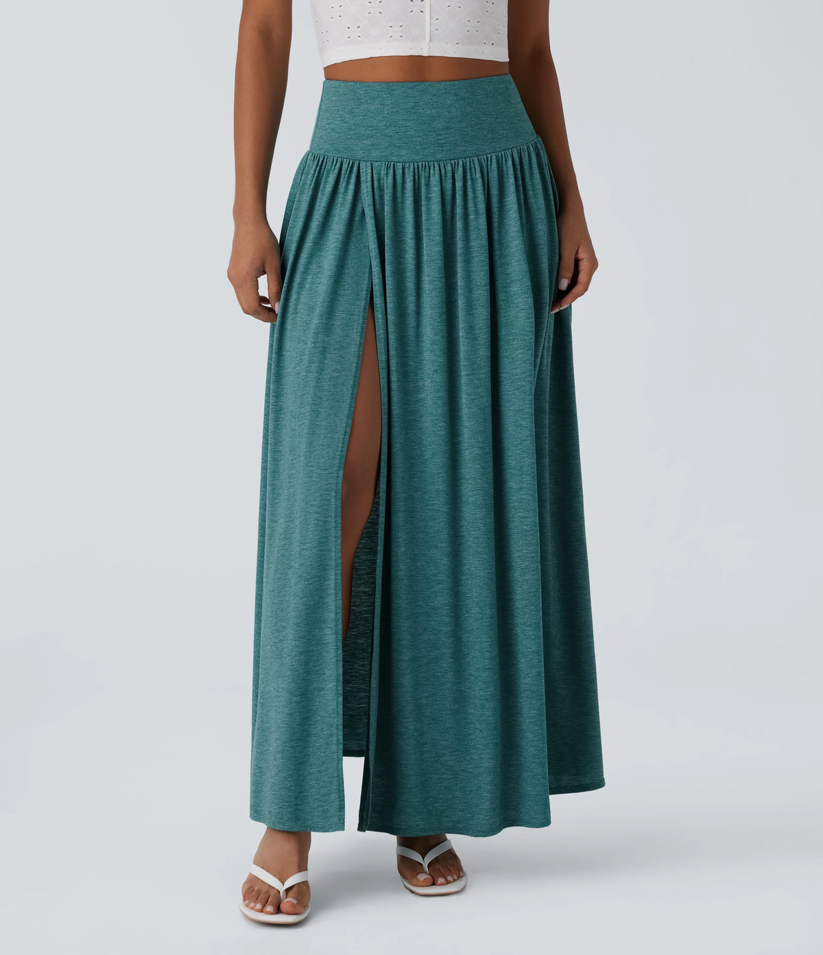 High Waisted 2-in-1 Flowy Maxi Casual Skirt