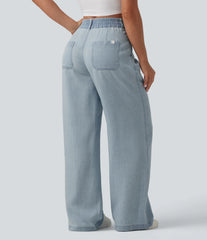 Mid Rise Wide Leg Casual Jeans with Pockets