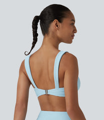 Push-Up Square Neck Stripes Sparkle Bikini Top Swimsuit