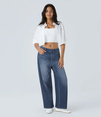 Halara Flex™ Mid Rise Pockets Washed Baggy Wide Leg Casual Jeans