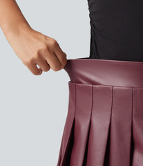 High Waisted Pleated 2-in-1 Stretchy PU Micro Mini Party Skirt with Pocket