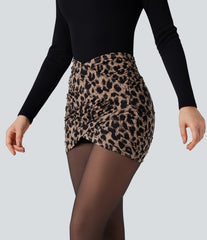 Halara UltraSculpt™ Leopard Print Crossover High Waisted 2-in-1 Bodycon Mini Party Skirt