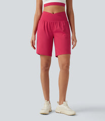 SoftlyZero™ Airy Crossover High Waisted 2-in-1 InstantCool Yoga Shorts 9'' with Pockets