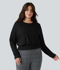Round Neck Long Sleeve Work Plus Size Top