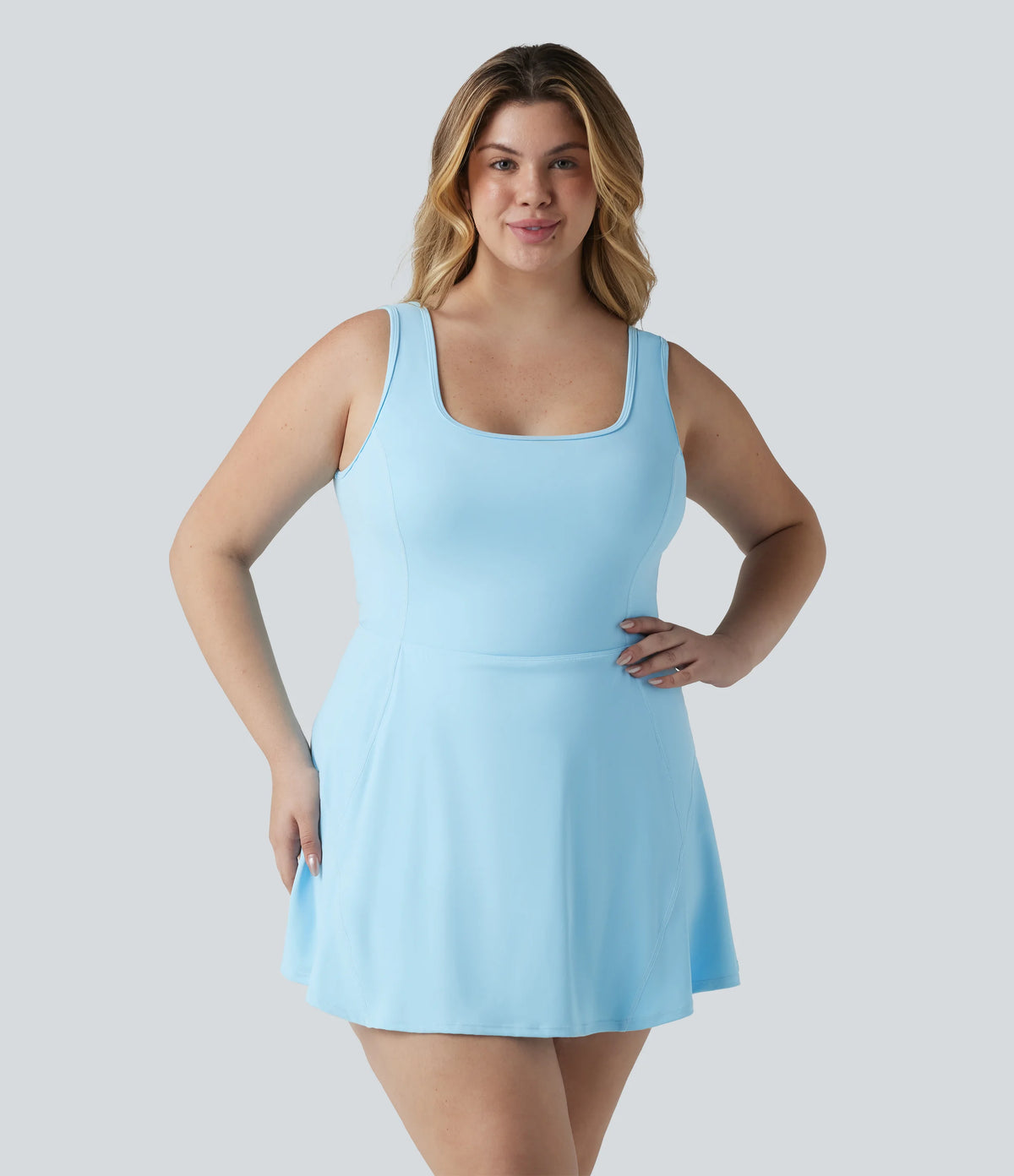 Plus Size SoftlyZero™ Airy U Neck Built-in Bra 2-in-1 InstantCool Mini Yoga Active Dress with Pockets-Easy Peezy Edition