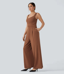 U Back Sleeveless Casual Jumpsuit with Pockets-Easy Peezy Edition