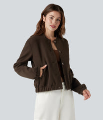 Crossover Back Long Sleeve Fleece Casual Jacket with Pockets