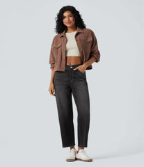 Halara Flex™ High Waisted V-Shaped Casual 7/8 Baggy Jeans with Pockets