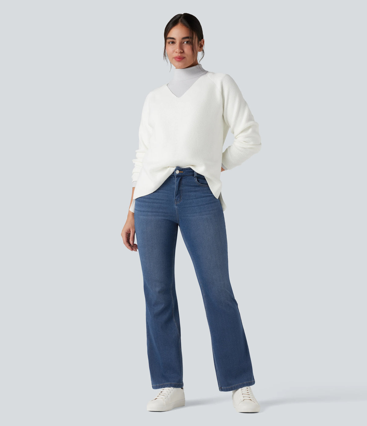 Halara Flex™ Denim Heat Mid Rise Casual Flare Jeans with Pockets