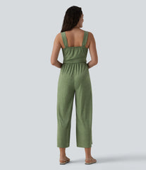 Sleeveless Frill Trim 7/8 Resort Jumpsuit with Pockets-Easy Peezy