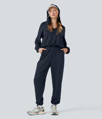 Hooded Long Sleeve Casual Jumpsuit with Pockets-Easy Peezy