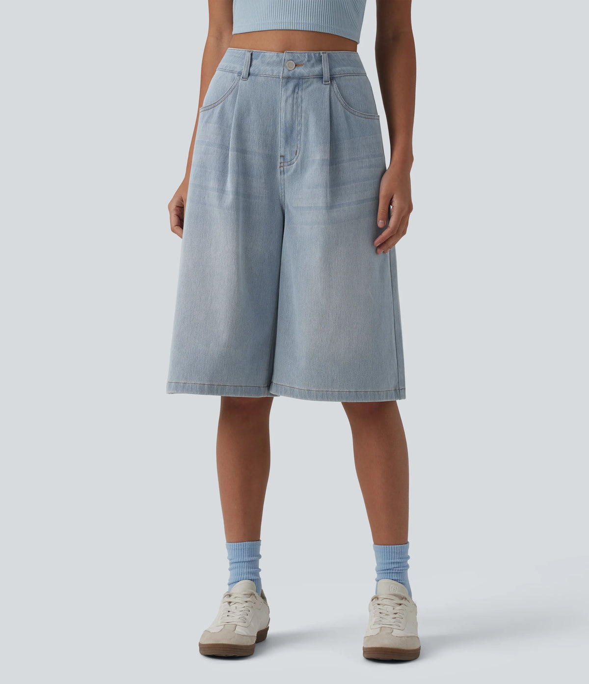 Halara Flex™ High Waisted Denim Casual Bermuda Shorts with Pockets