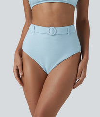 High Waisted Tummy Control Stripes Sparkle Bikini Bottoms Swimsuit