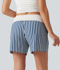 Low Rise Ruched Stripes Resort Baggy Shorts with Pockets