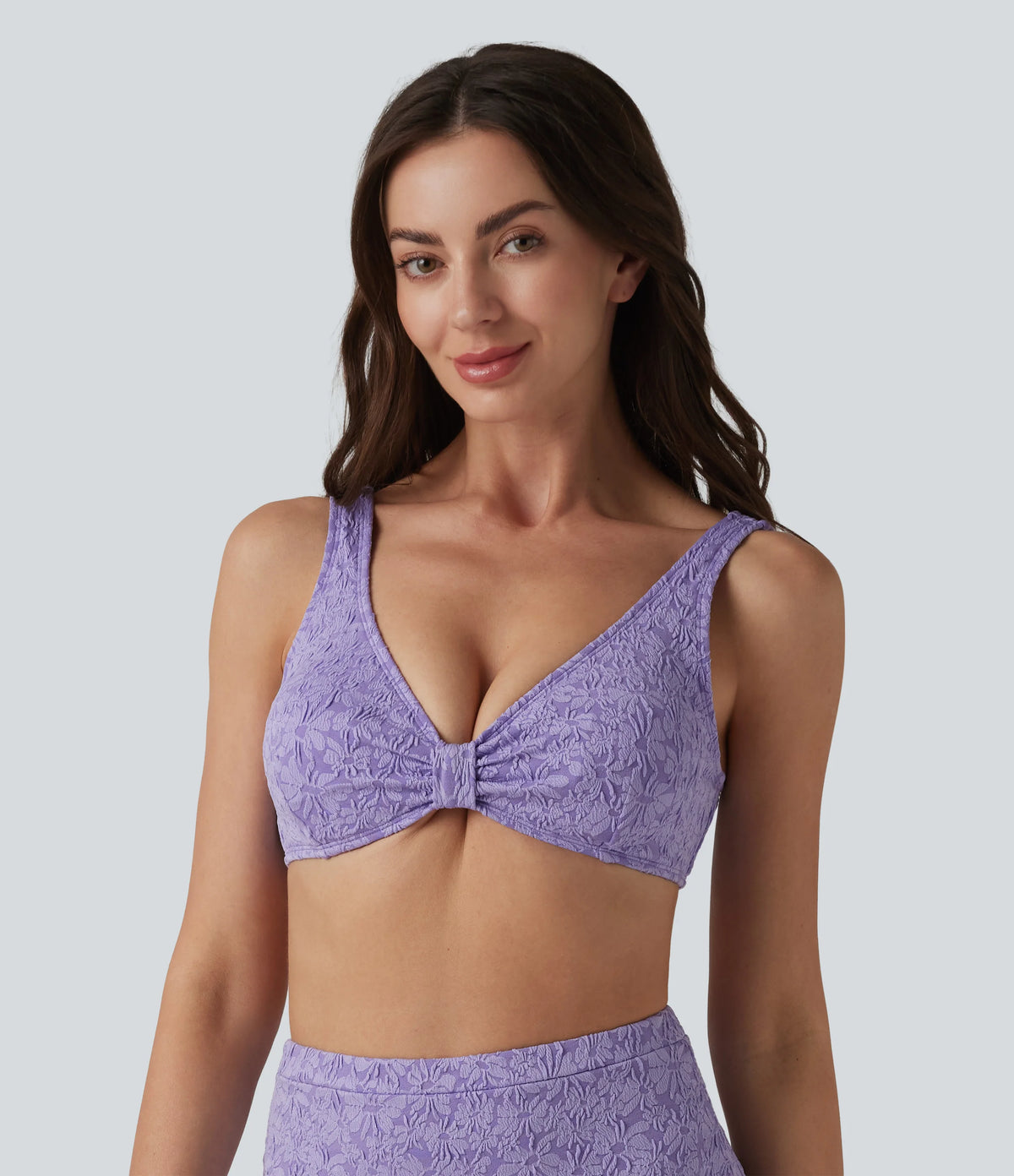 Deep V-neck Jacquard Bikini Top Swimsuit