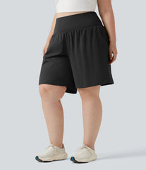 Plus Size SoftlyZero™ Airy Super High Waisted 2-in-1 InstantCool Yoga Shorts 9'' with Pockets