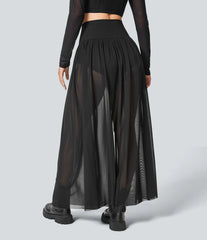 High Waisted 2-in-1 Mesh Flowy Maxi Casual Skirt