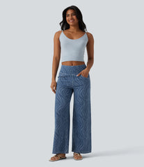 Halara Flex™ Mid Rise Tummy Control Zebra Stripe Casual Wide Leg Jeans with Pockets