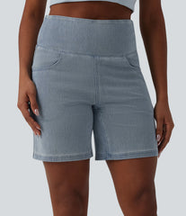 Halara Flex™ High Waisted Tummy Control Denim Casual Bermuda Shorts 7'' with Pockets