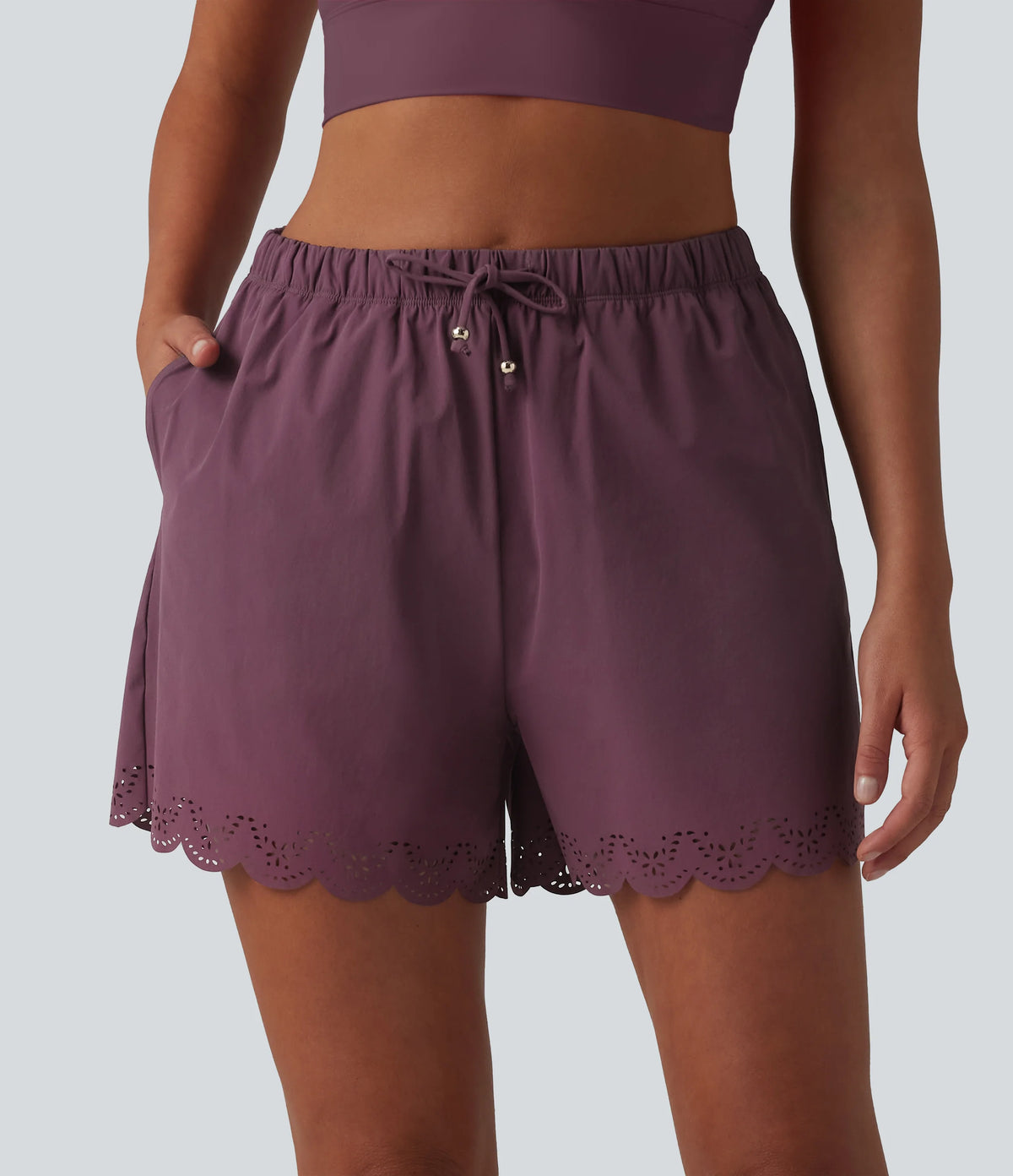 High Waisted Drawstring 2-in-1 Bikini Bottom Swimsuit 3'' with Pockets