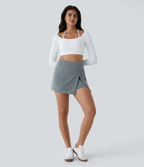 High Waisted Back Zipper Split Hem 2-in-1 Corduroy Casual Skirt