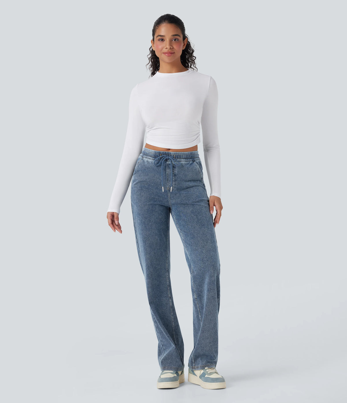 Halara Flex™ Mid Rise Drawstring Straight Leg Casual Sweatpants Jeans with Pockets