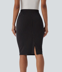 High Waisted Pocket Hem InstantCool Stripe Bodycon Work Skirt