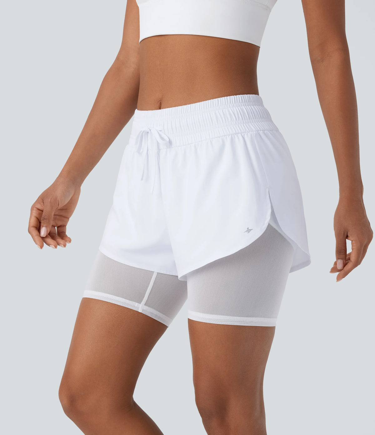 Breezeful™ Mid Rise Drawstring Contrast Mesh 2-in-1 Pocket Quick Dry Running Shorts