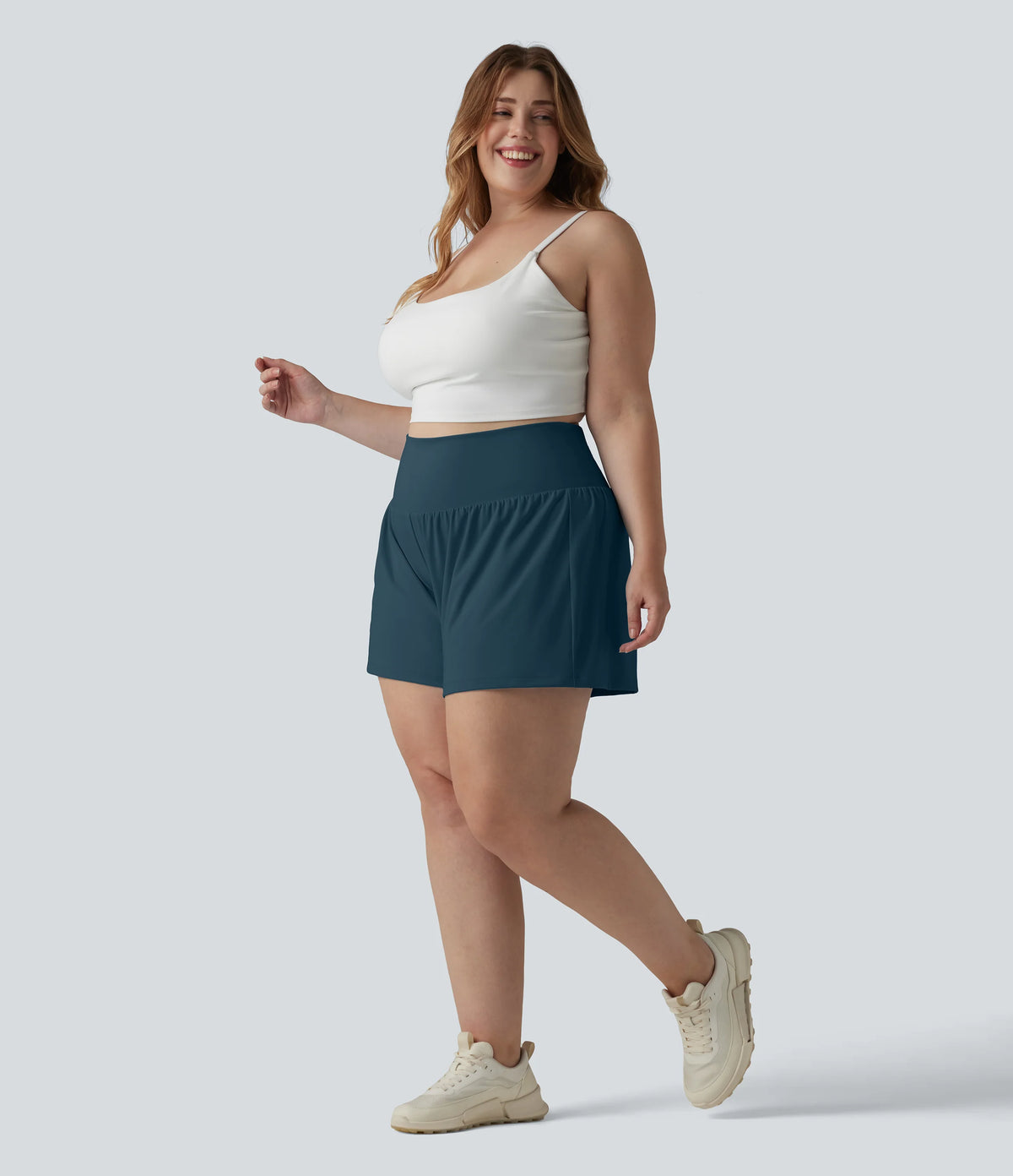 Super High Waisted Pocket & Pocket 2-in-1 Yoga Plus Size Shorts 4''-Longer Length