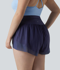 Plus Size Breezeful™ High Waisted Crossover Hem Quick Dry Yoga Shorts with Pocket