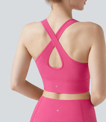 Land to Water Crisscross Back Built-in Bra Cropped Tankini Top Swimsuit
