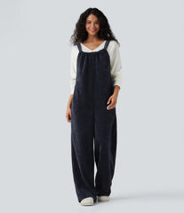 Tie Back Chenille Waffle Casual Overalls with Pockets