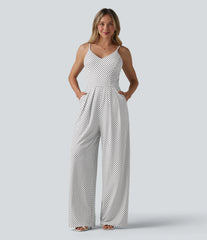 V Neck Polka Dot Slip Jumpsuit with Pockets-Easy Peezy Edition