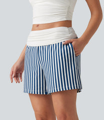 Low Rise Ruched Stripes Resort Baggy Shorts with Pockets