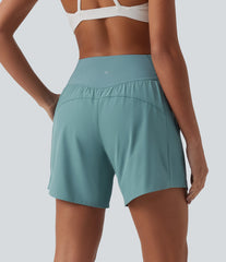 Breezeful™ High Waisted Crossover 2-in-1 Quick Dry Yoga Shorts 5'' with Pockets