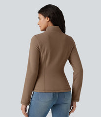 Stand Collar Zip Fly Slim Casual Fleece Jacket with Pockets